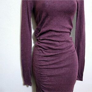 All Saints Tina LS Burgundy Maroon Long Sleeve Bodycon Maxi Dress Jersey Knit